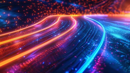 Fototapeta premium abstract background with neon light lines speed of neon blue and neon orange