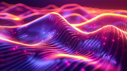 abstract background with neon light lines warp of yellow and purple - obrazy, fototapety, plakaty