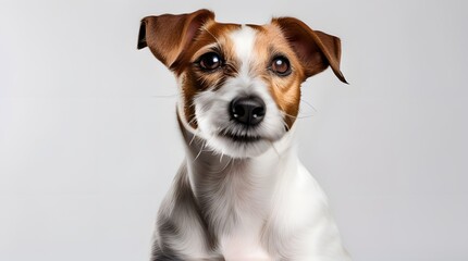 Happy Jack Russell Terrier puppy, cute and small, isolated on white background