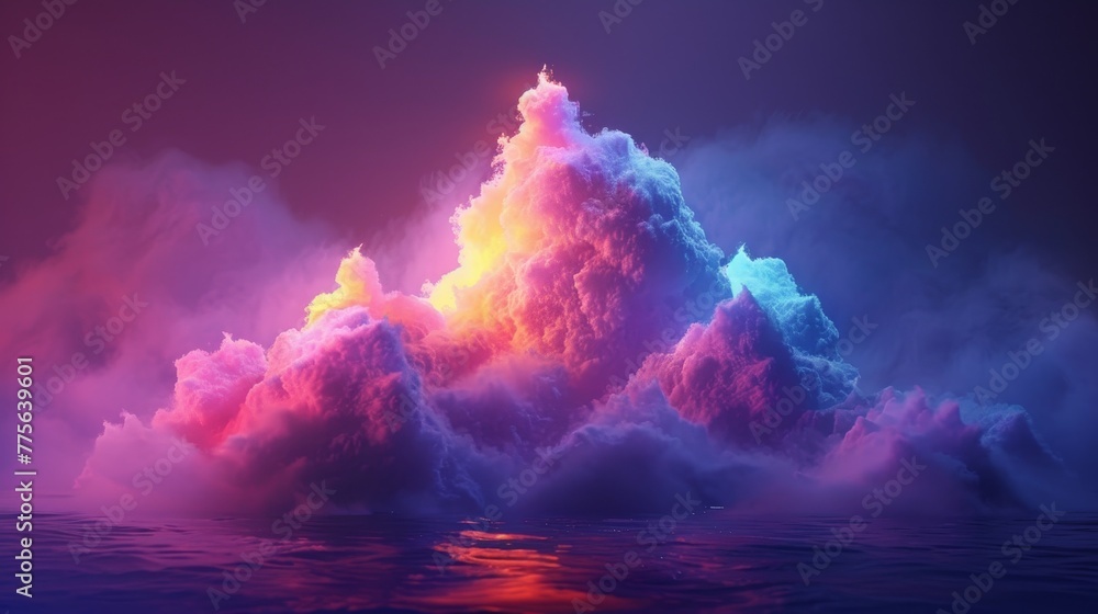 Aufkleber 3d render of a colorful cloud with glowing neon in the shape of a pyramid
