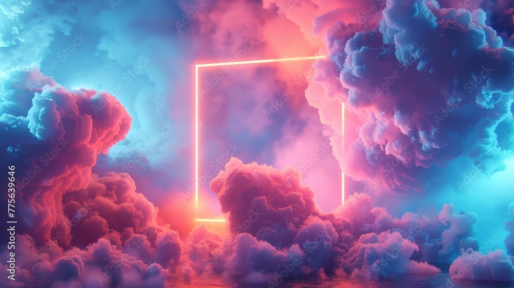 Aufkleber 3d render of a colorful cloud with glowing neon in the shape of a cube