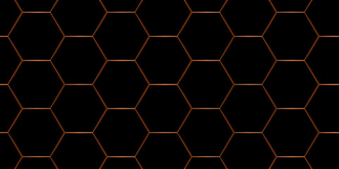 Abstract Technology, Futuristic 3d Hexagonal structure futuristic dark black background and Embossed Hexagon. Hexagonal honeycomb pattern background with space for text.
