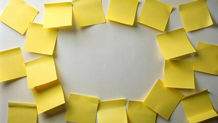 Yellow sticky notes on blank Board with various messages and reminders