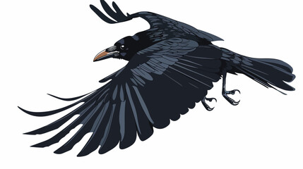 Crow flying isolated on white background Flat