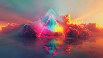 Foto auf Alu-Dibond 3D render of a colorful cloud with glowing neon, shaped like an enchanting cone © MAY