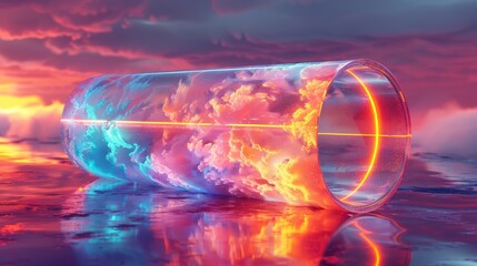3D render of a colorful cloud with glowing neon, shaped like a captivating cylinder