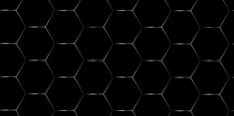 Abstract Technology, Futuristic 3d Hexagonal structure futuristic dark black background and Embossed Hexagon. Hexagonal honeycomb pattern background with space for text.