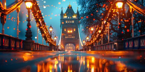 Beautiful lights of Tower Bridge in London. generative ai  - obrazy, fototapety, plakaty