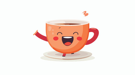 Cute cup of tea character with emotions dancing