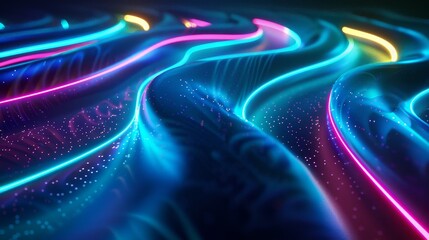 3D render of glowing neon on black background, in the style of neon blue and neon green