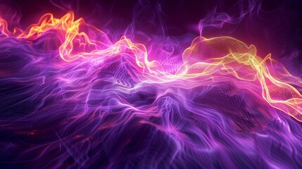 Obraz premium 3D render of glowing neon on black background, in the style of vivid purple and yellow