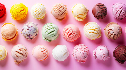 Obraz premium Assorted of scoops ice cream pattern background.