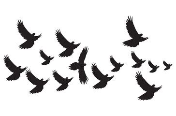 Flying birds black silhouettes set vector