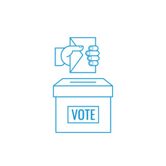 Elections campaign, concept design. Paper ballot and box for the presidential election. Hand voter with the card. Icon for election day. Put the envelope in the box, vector illustration.