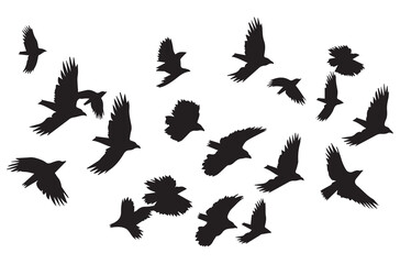 Flying birds black silhouettes set vector