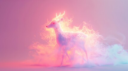 A 3D render of a colorful cloud with glowing neon in the shape of a graceful gazelle - obrazy, fototapety, plakaty
