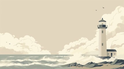 Lighthouse Watching Over Misty Seas, Silent Sentinel - obrazy, fototapety, plakaty