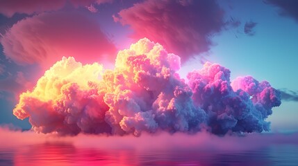 Fototapeta na wymiar A 3D render of a colorful cloud with glowing neon Pink