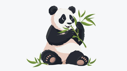Panda eating bamboo leaves Flat vector