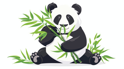 Panda eating bamboo leaves Flat vector