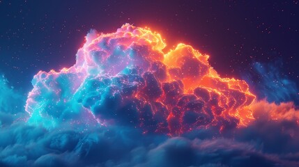 A 3D render of a colorful cloud with glowing neon - obrazy, fototapety, plakaty
