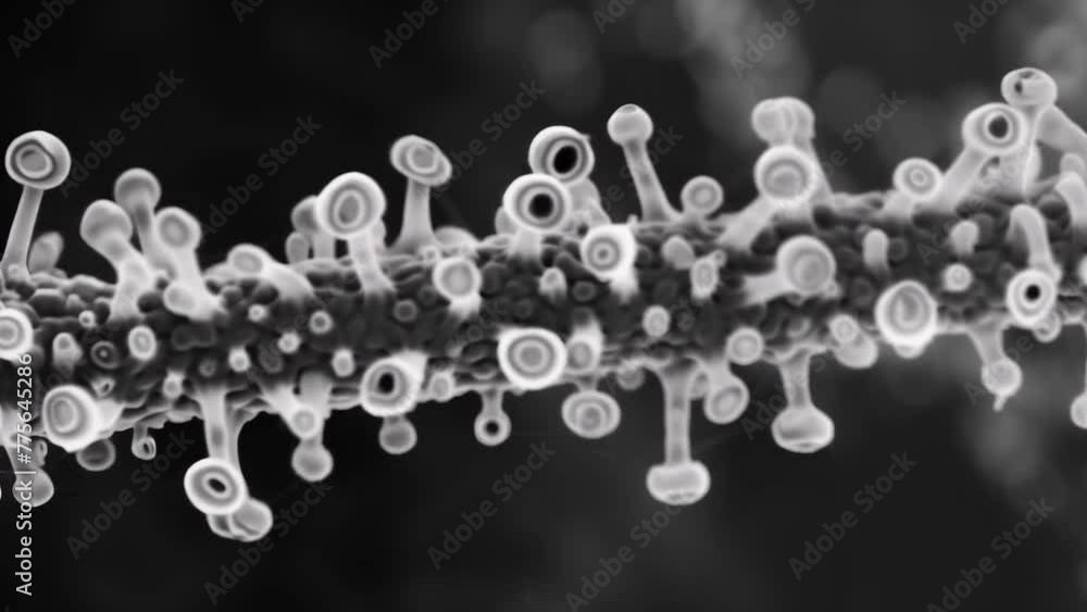 Poster an electron microscope image of a filament of cyanobacteria revealing a chain of individual cells ti