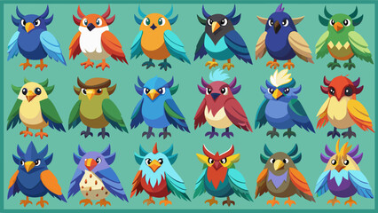 Set Of Colorful Birds Icons, Whimsical Bird Collection