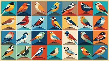 Set Of Colorful Birds Icons, Whimsical Bird Collection