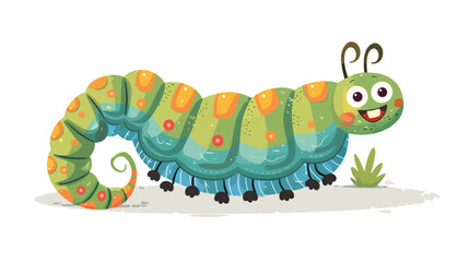 Happy caterpillar on white background Flat ve