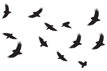 flying birds silhouette set flying birds icon set Set of flying birds silhouettes