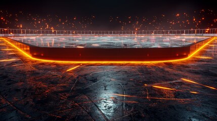 A 3D render of glowing neon hockey rink