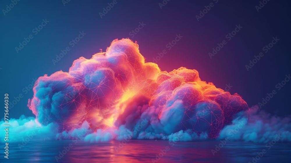 Aufkleber a colorful 3d render of a neon-lit cloud with geometric patterns