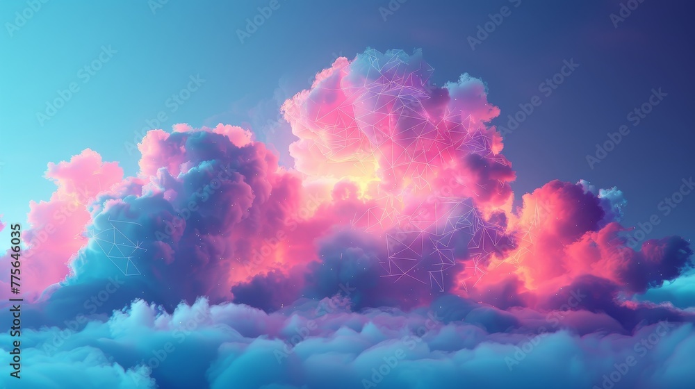 Aufkleber a colorful 3d render of a neon-lit cloud with geometric patterns
