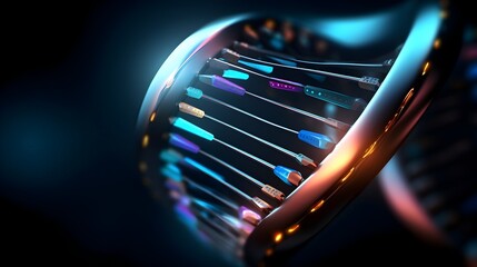 Luminous Double Helix DNA Molecule Structure in Futuristic Medical Research - obrazy, fototapety, plakaty