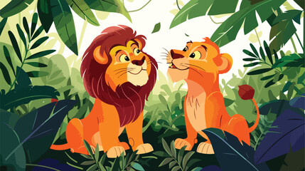 Obraz na płótnie Canvas Lion and lioness in the jungle Flat vector isolated