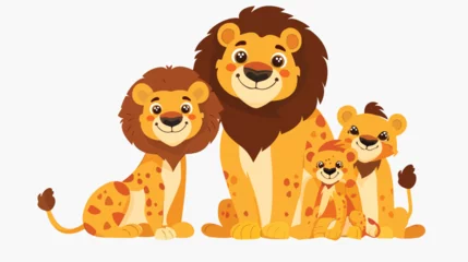 Fotobehang Aap Lion family isolated on white background Flat