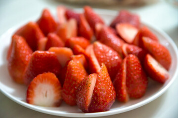 View of the strawberries on the plate
