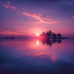 Fototapeta na wymiar ‘Sunset Serenity: A Symphony in Ljubičasta Boja’, A Mesmerizing Purple Twilight Over Tranquil Waters