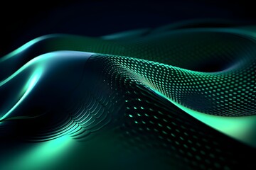 Futuristic Green Dots and Dynamic Wave Abstract Technology Flow Background