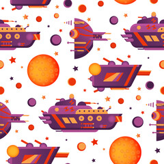 Vector pattern with spaceships. Space and military artillery. For print.