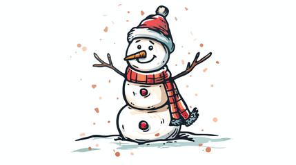 Freehand textured cartoon snowman flat vector isolated