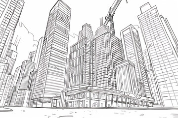 Coloring Pages of under construction of skyscraper building 