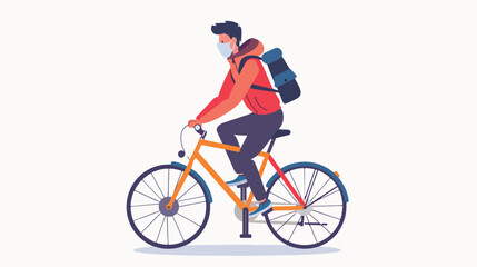 Relaxed man wear mask riding a bicycle flat illustrat