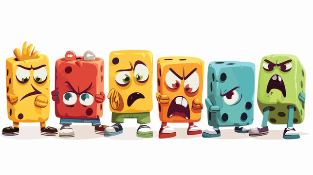 Funny cartoon dice with eyes hands and feet in shoes