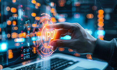 Financial Advisor Analyzing Initial Public Offering (IPO) with Interactive Stock Market Chart for Investment Opportunities - obrazy, fototapety, plakaty