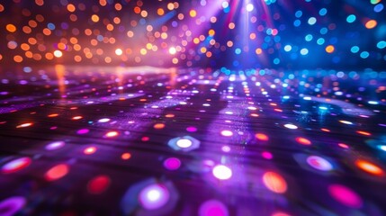 Obraz premium A colorful dance floor with many lights and dots. Scene is energetic and fun