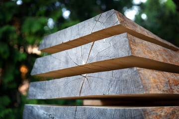 Stack of cut boards at the woodworker workshop