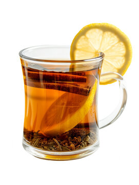 Glass cup lemon tea isolated on transparent background.