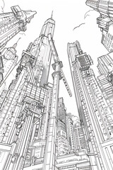 Coloring Pages of under construction of skyscraper architecture in the city