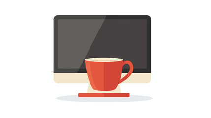 Coffee cup icon. Tea cup on the screen monitor. 